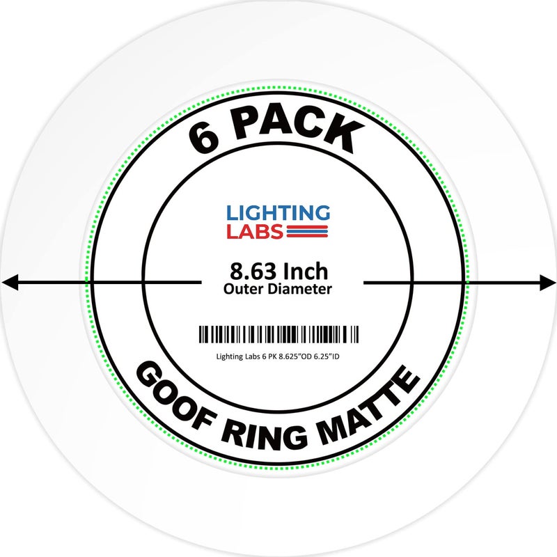 Lighting Labs 6 Pack Matte White Goof Trim Ring for 8" Inch Recessed Can Lighting Down Light, Outer Diameter 8.6 Inches, Inner Diameter 6.2 Inches - Image 1